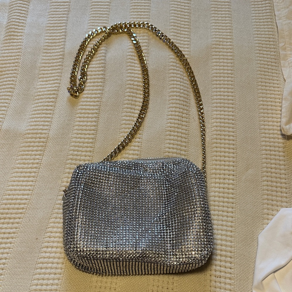 Shiraleah Silver Crossbody Bag with Gold Chain. Great for parties and wedding!